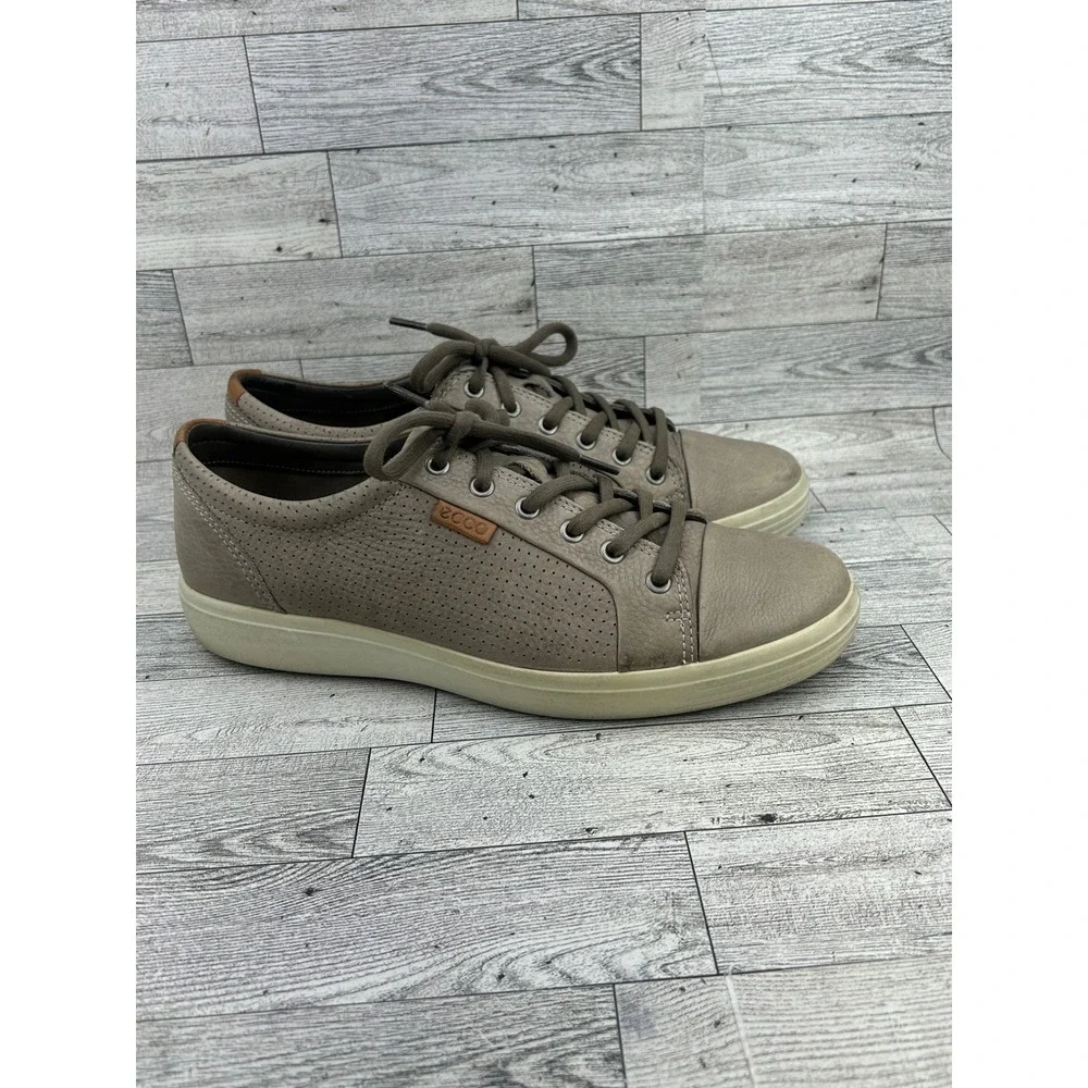 ECCO Soft 7 Men Sneaker Taupe Leather Low Top Lace Up‎ Shoes Size EU 43 US 9.5